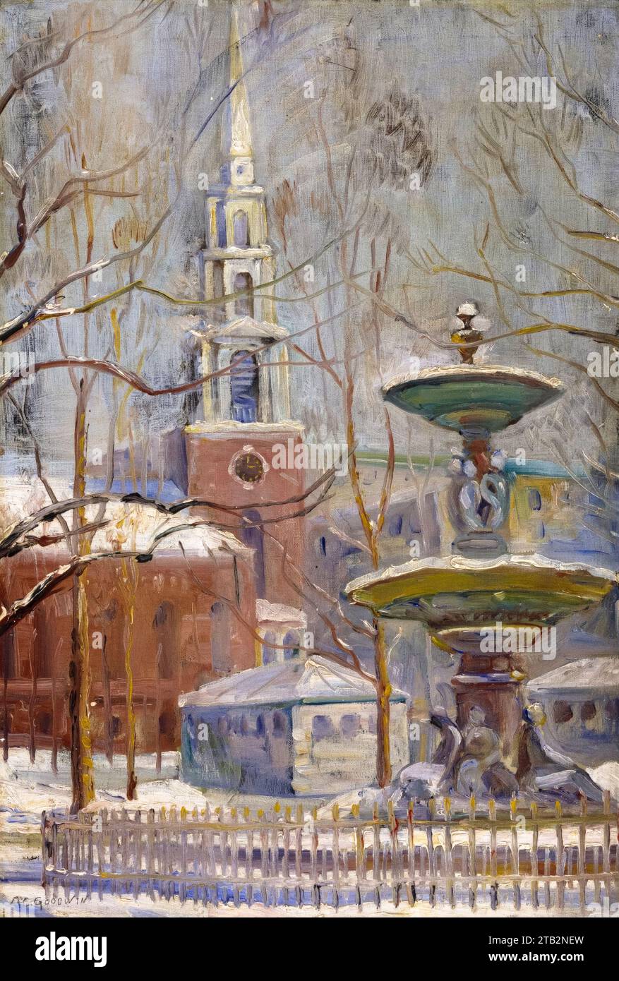 Arthur Clifton Goodwin, Park Street at Boston Commons, painting in oil