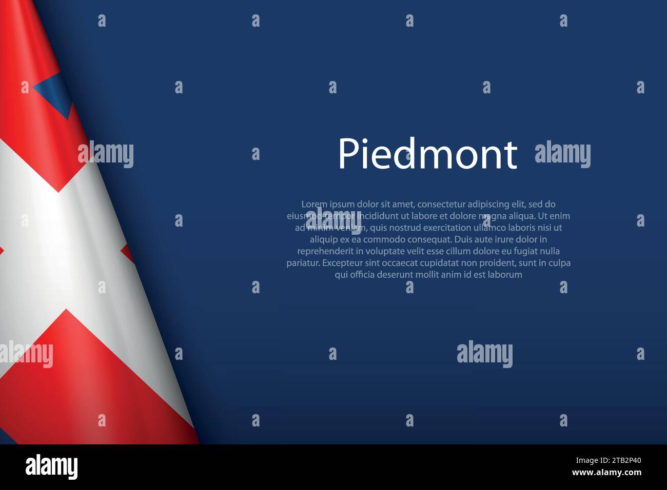 3d flag Piedmont, region of Italy, isolated on background with copyspace Stock Vector