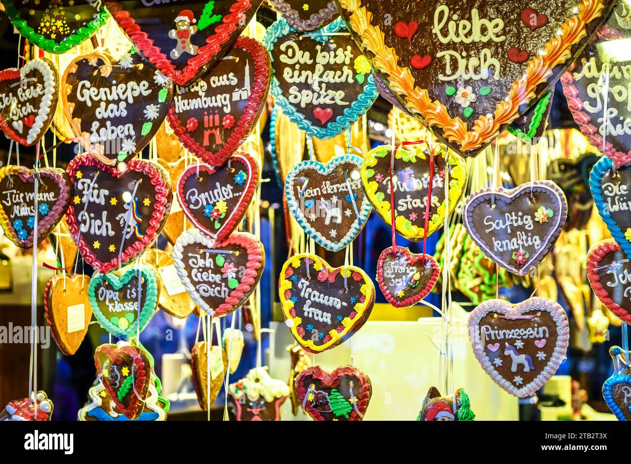 Gingerbread Hearts On The Christmas Market In Spitalerstraße In Hamburg, Germany, Europe Stock Photo