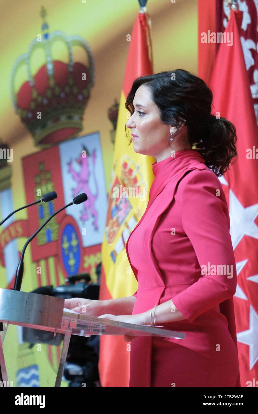 The president of the Community Isabel Díaz Ayuso, participates in the events of the 45th anniversary of the Spanish Constitution, at the Real Casa de Stock Photo