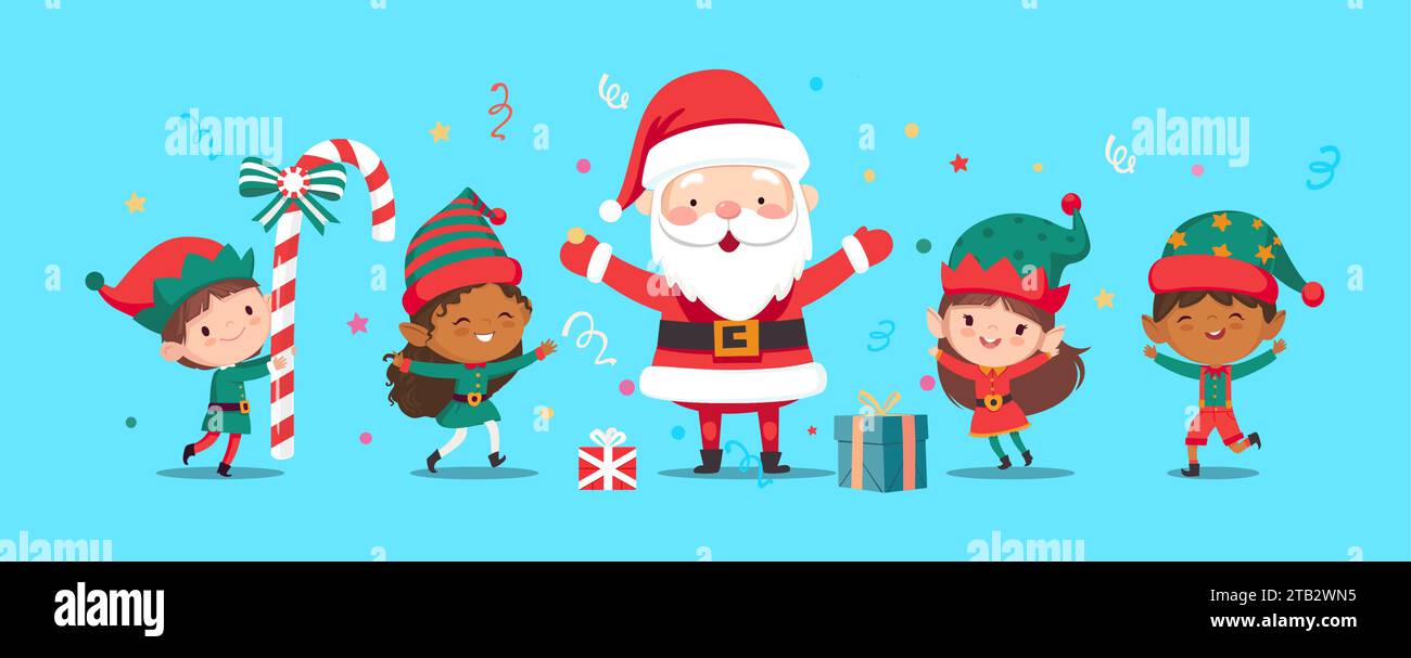 Christmas elves and Santa Claus Stock Vector