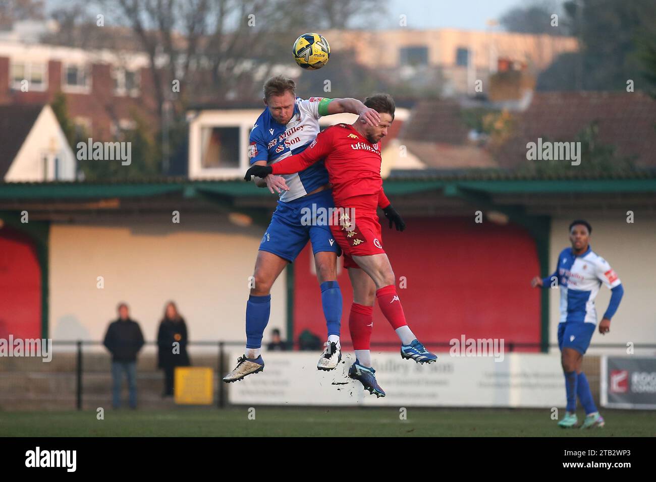 Ryan Scott of Hornchurch and Charlie Walker of Whitehawk during Hornchurch vs Whitehawk , Pitching In Isthmian League Premier Division Football at Hor Stock Photo