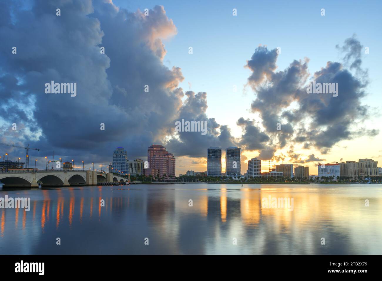West Palm Beach Florida, USA downtown cityscape at dusk. Stock Photo