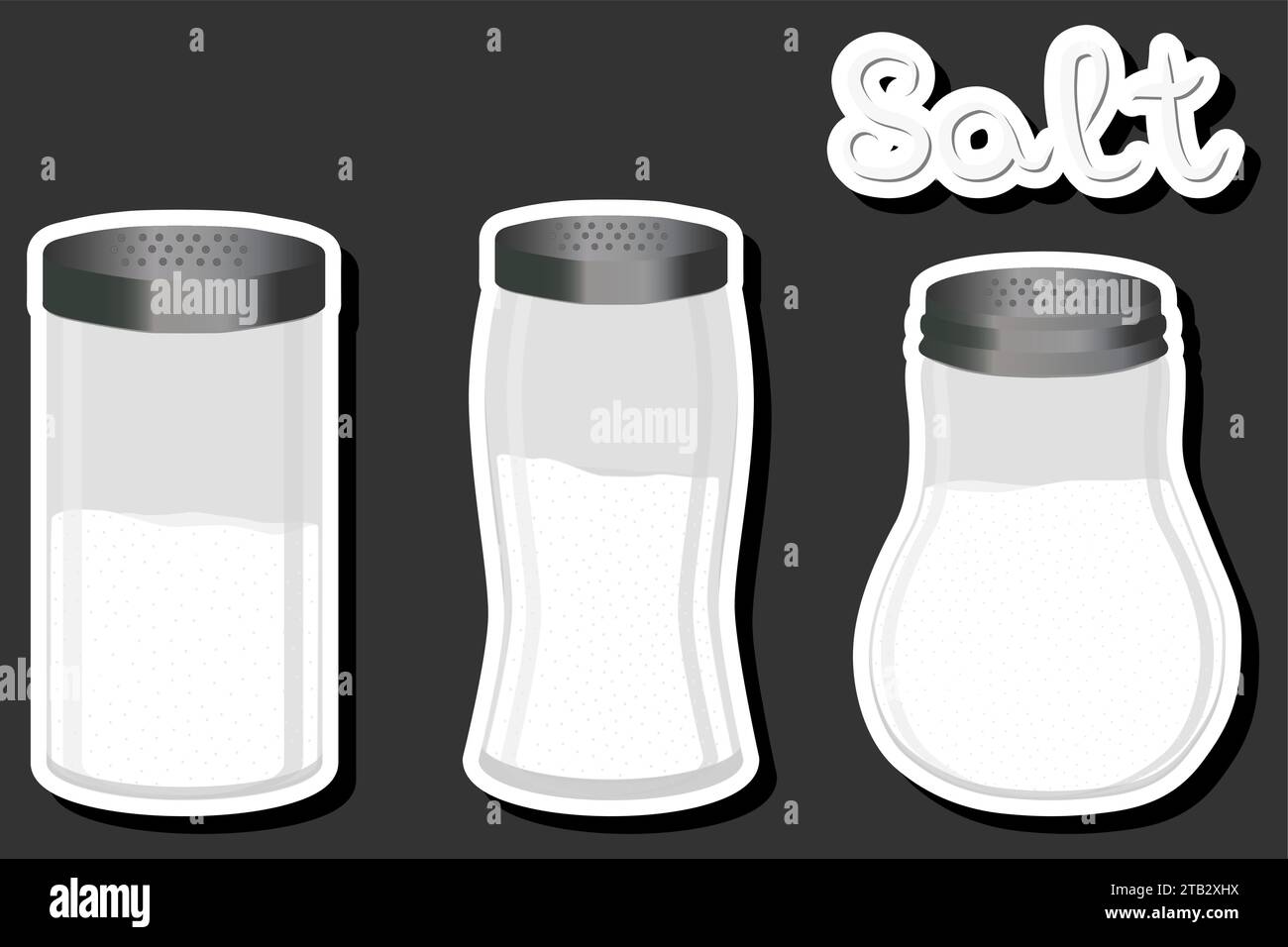 Illustration on theme big set different types ware filled salt for