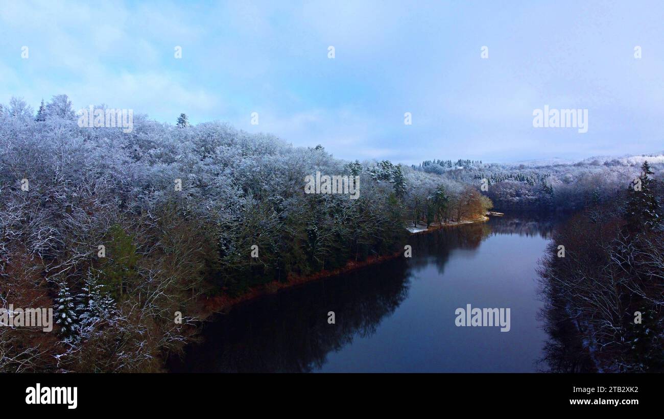 Winter Snowstorm Perigord National Forest Aerial Views Dordogne France ...