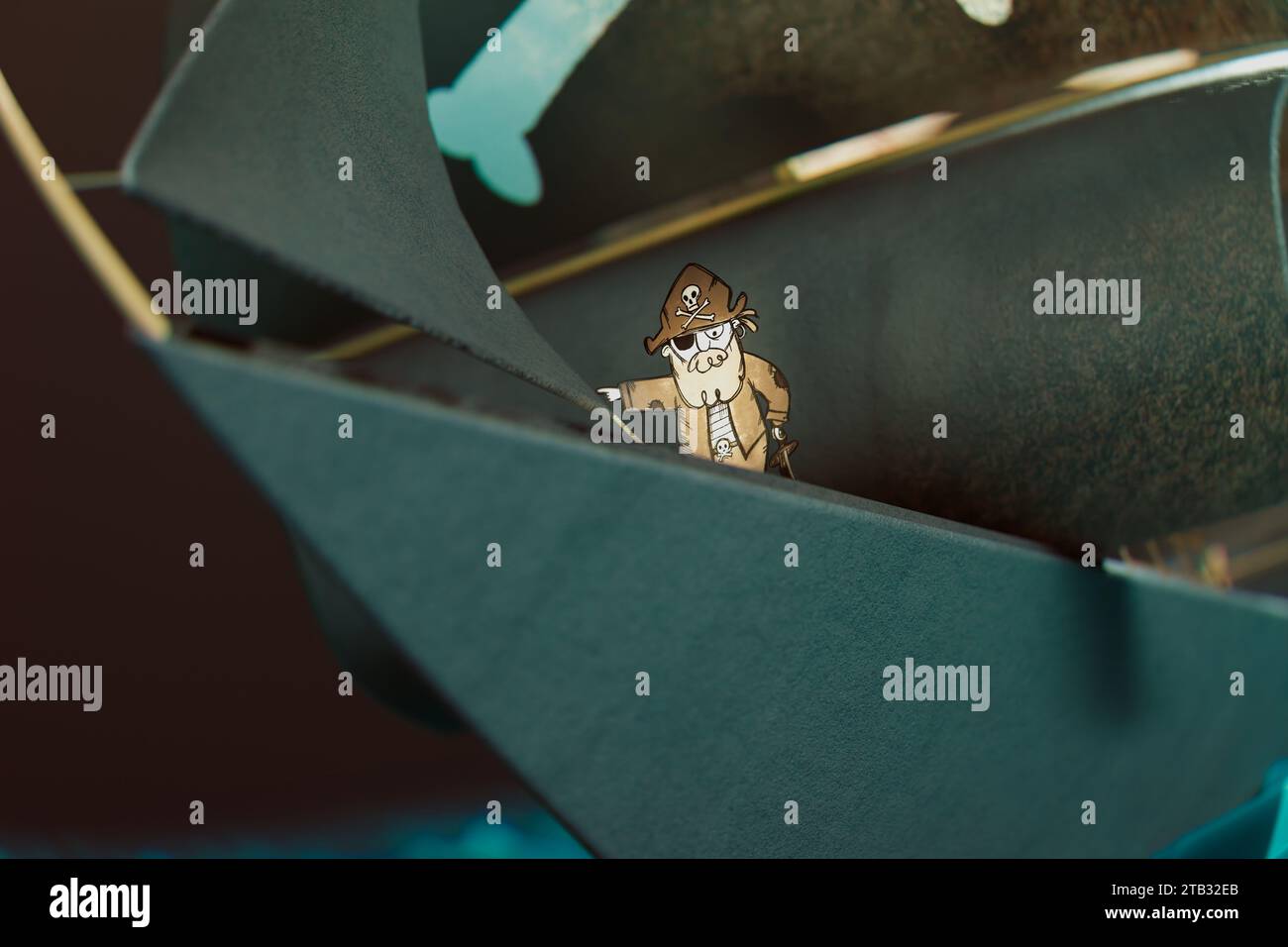 Whimsical Cardboard Pirate Paper Boat Cutout for Creative Play Stock