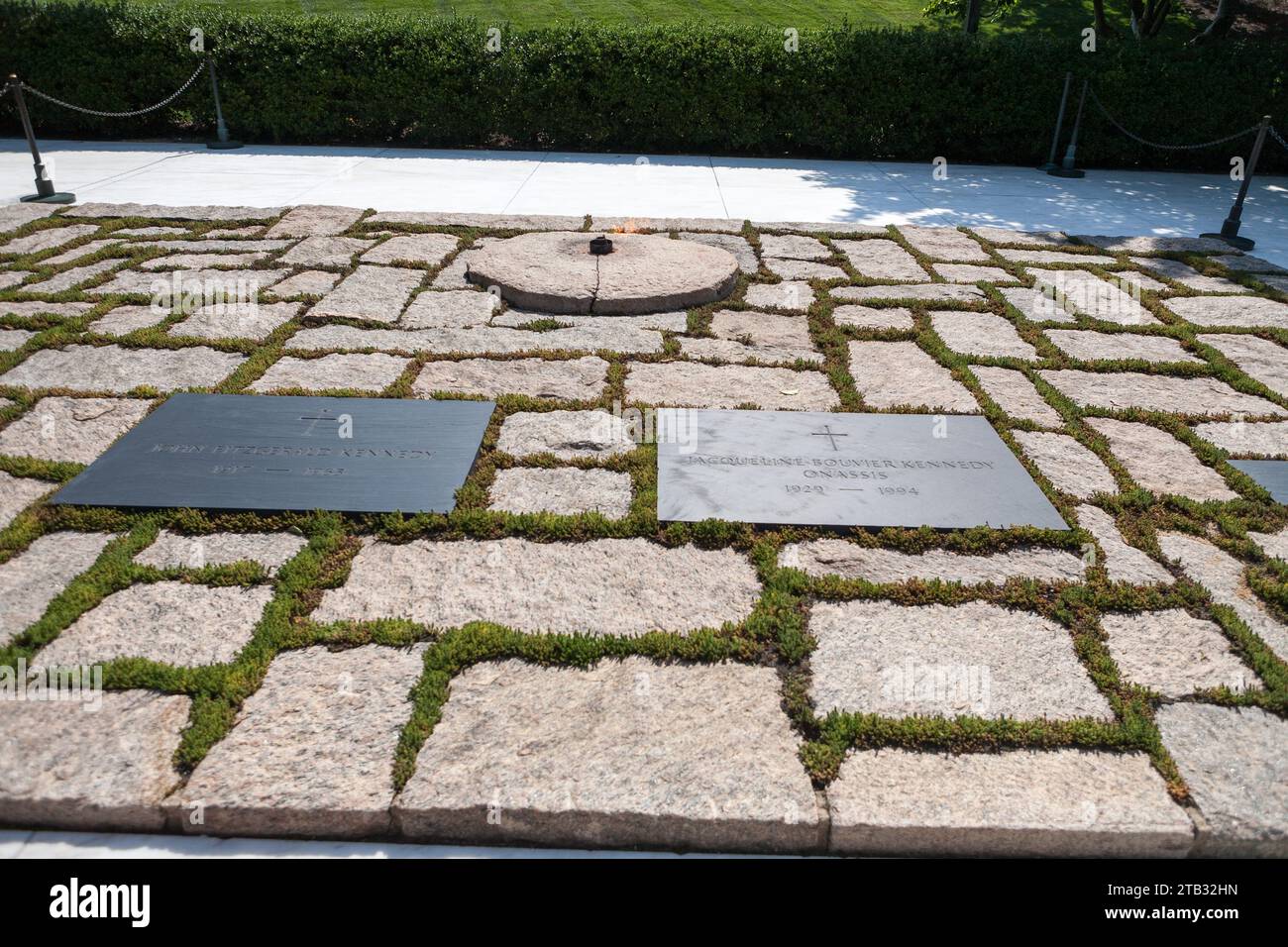 Memorial plaque on the grave of Jacqueline Bouvier Kennedy at Arlington Cemetery. Washington, DC, United States Stock Photo