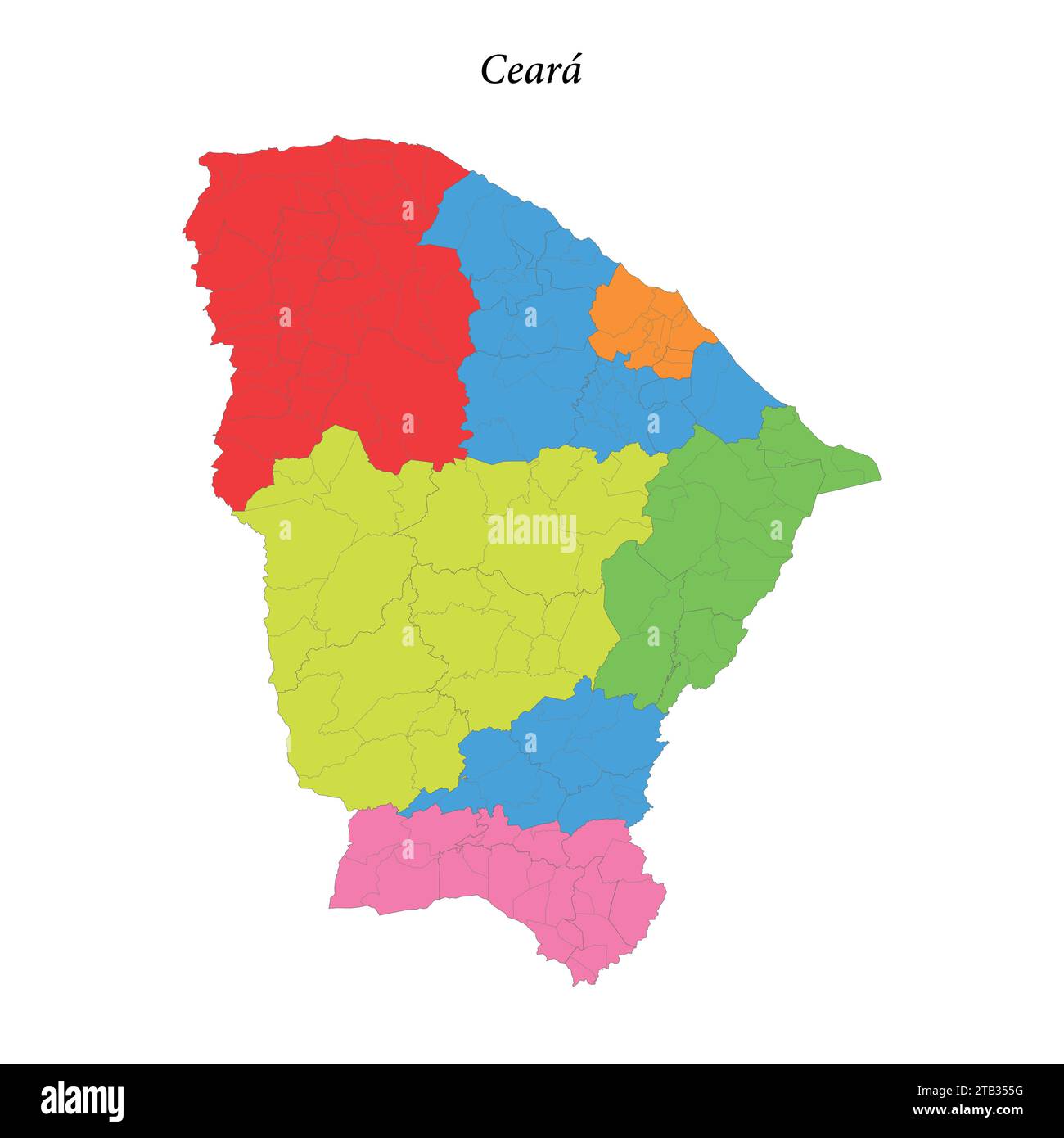 Colored map of Ceara, state Brazil, with borders regions and municipalities Stock Vector