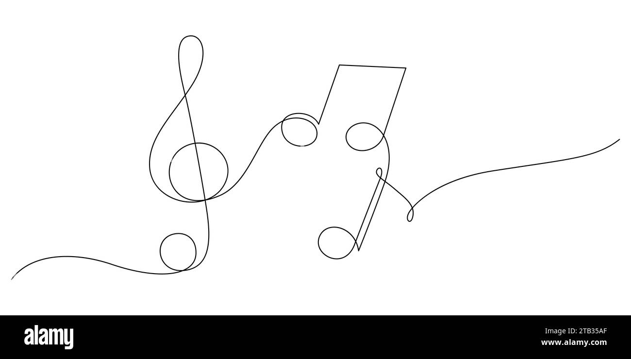 music concept with music notes in one line drawing minimalism vector Stock Vector