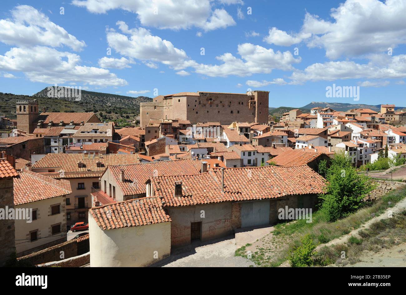 Mora de Rubielos, Castle and town. Gudar-Javalambre, Teruel province, Aragon, Spain. Stock Photo