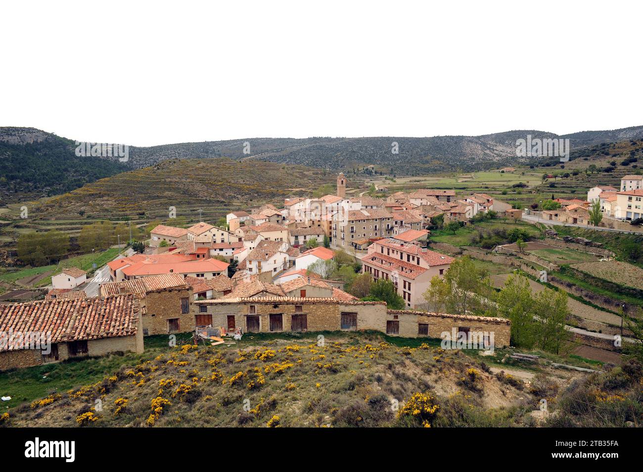 Nogueruelas, panoramic view. Gudar-Javalambre region, Teruel province, Aragon, Spain. Stock Photo