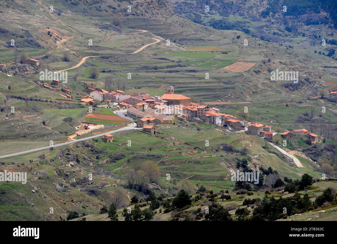 Valdelinares, aerial view. Gudar-Javalambre, Teruel province, Aragon, Spain. Stock Photo