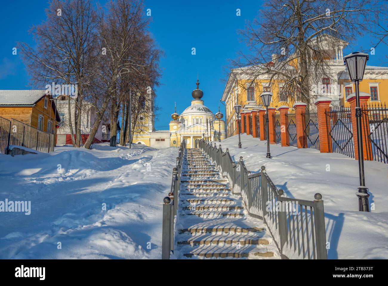 A winter day in a provincial town. Myshkin, Yaroslavl region. Russia Stock Photo