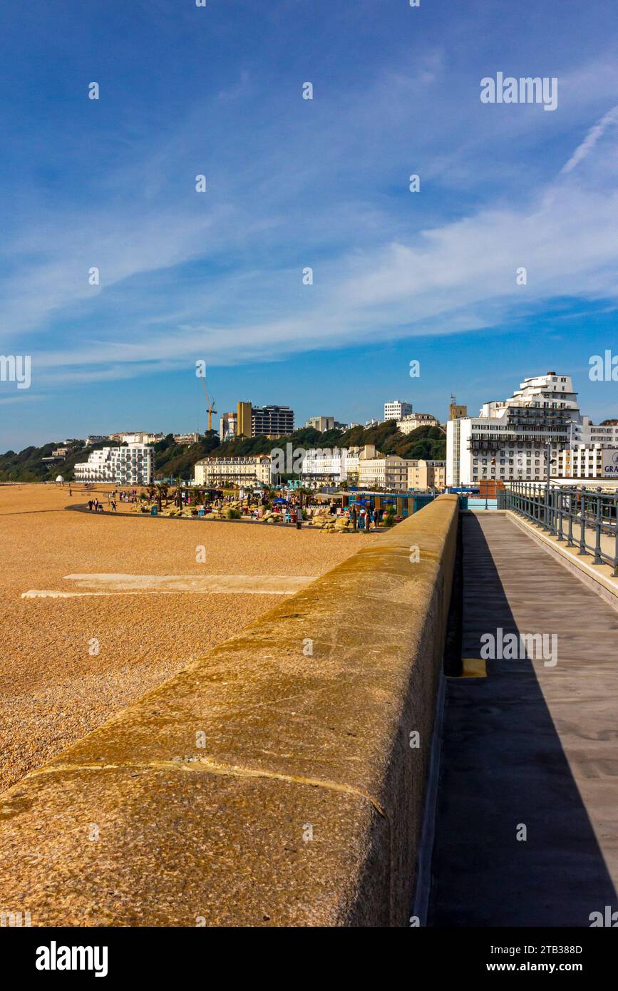 View of the harbour in Folkestone Kent UK a port town on the English Channel in south east England with blue sky above. Stock Photo