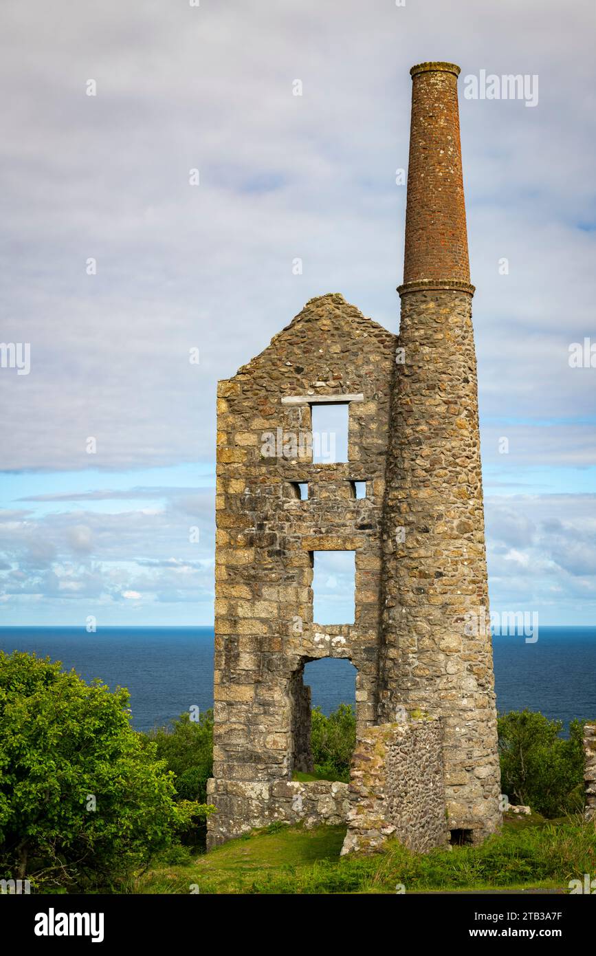 Abandoned engine house at Carn Galver Tin Mine, Cornwall, England. Spring (May) 2022. Stock Photo