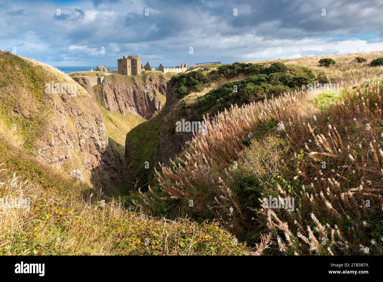 Dunnottar Castle perched on a cliff top promontory south of Stonehaven, Scotland. Autumn (September) 2022. Stock Photo