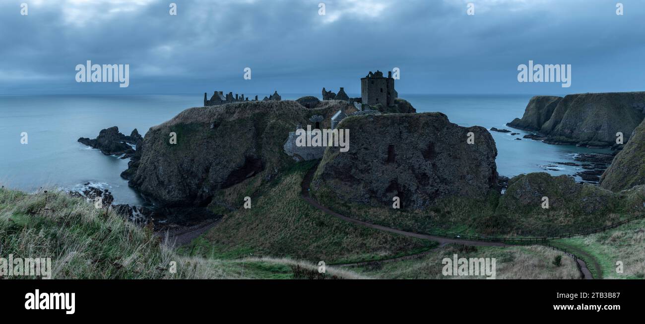 Dunnottar Castle perched on a cliff top promontory south of Stonehaven, Scotland. Autumn (September) 2022. Stock Photo