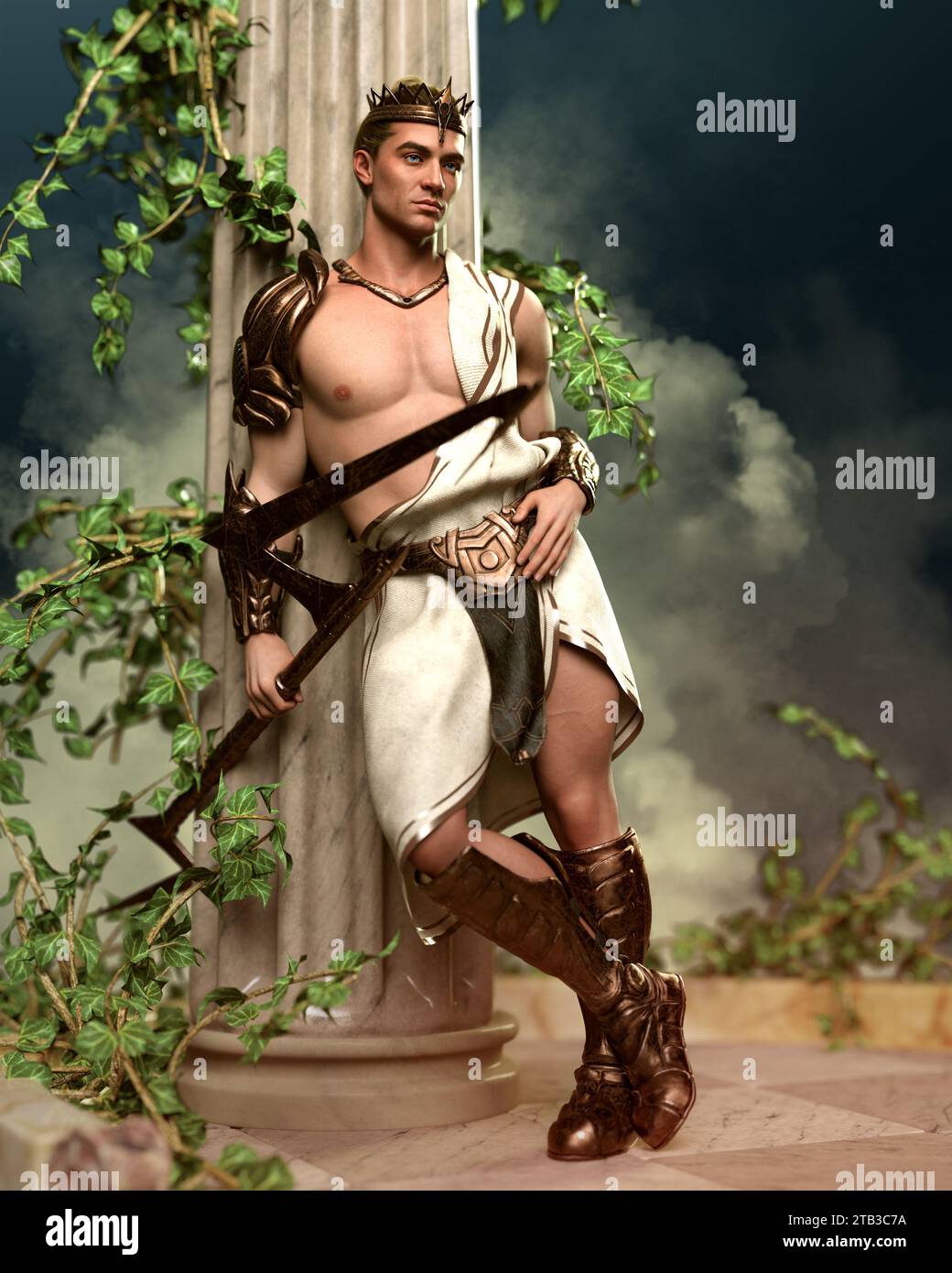 3d computer graphics of the greek god Zeus with his Thunderbolt Stock Photo