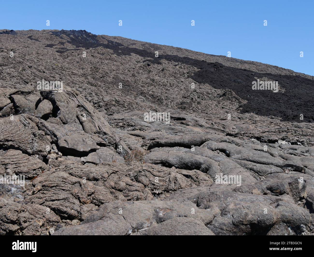 Piton de la Fournaise summit, active volcano with lava flows of different age, Reunion Stock Photo