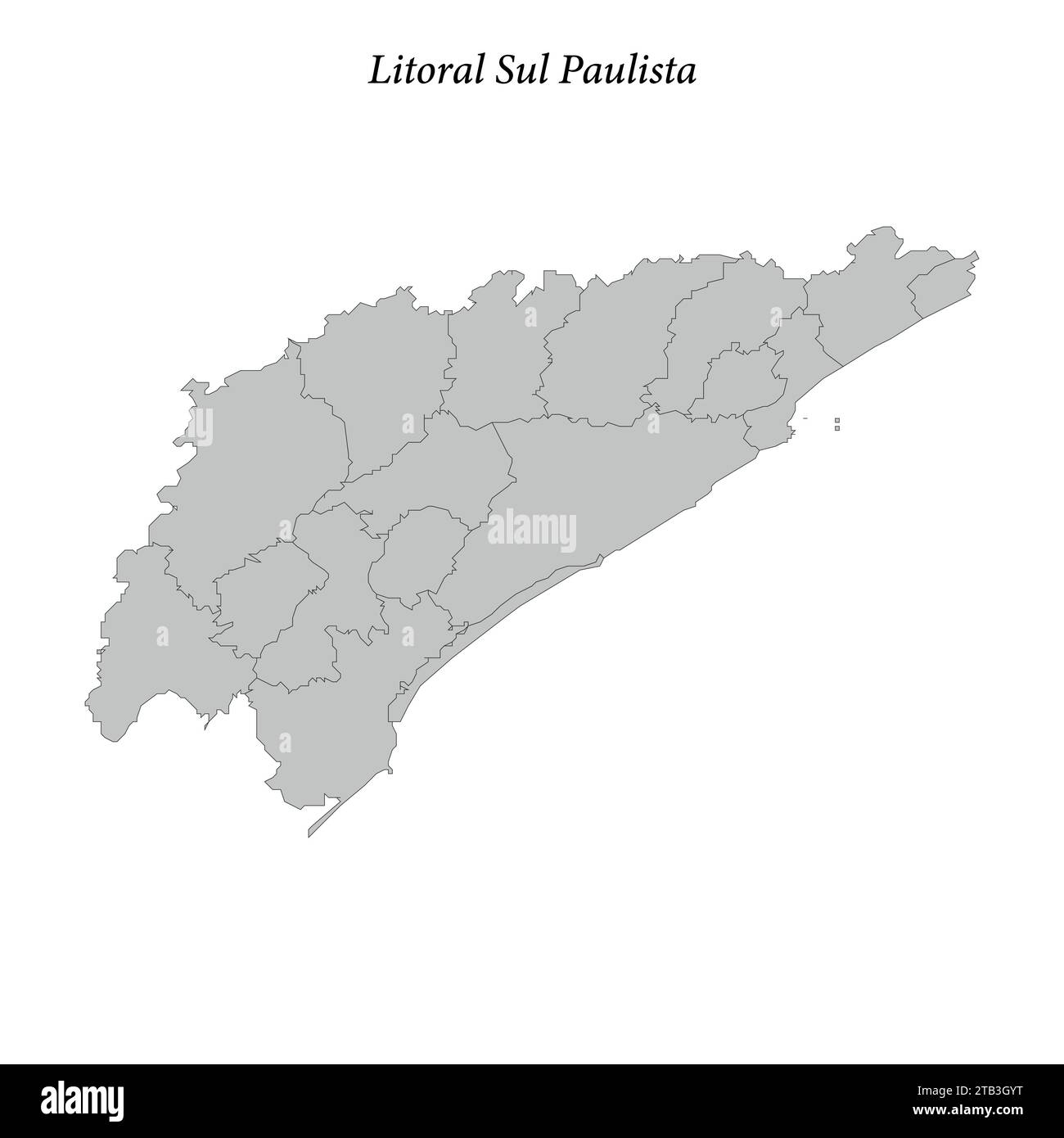 map of Litoral Sul Paulista is a mesoregion in Sao Paulo state with borders municipalities Stock Vector