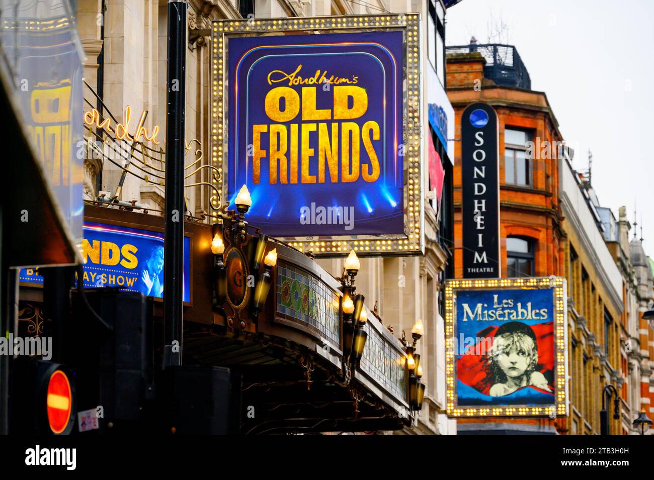 London, UK. Old Friends at the Gielgud Theatre and Les Miserables at the Sondheim Theatre on Shaftesbury Avenue, November 2023 Stock Photo