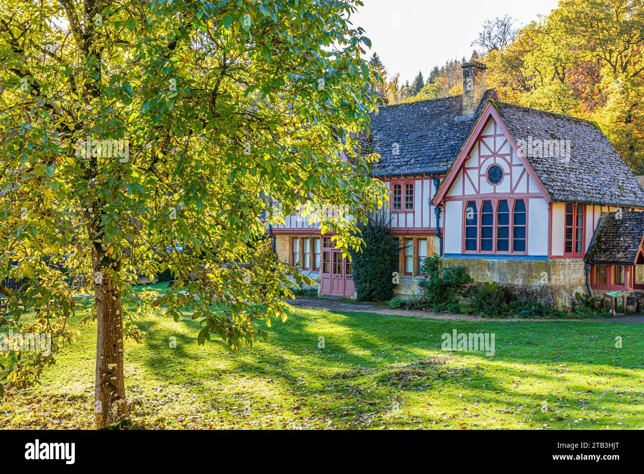 Autumn colours round the museum at Chedworth Roman Villa near the