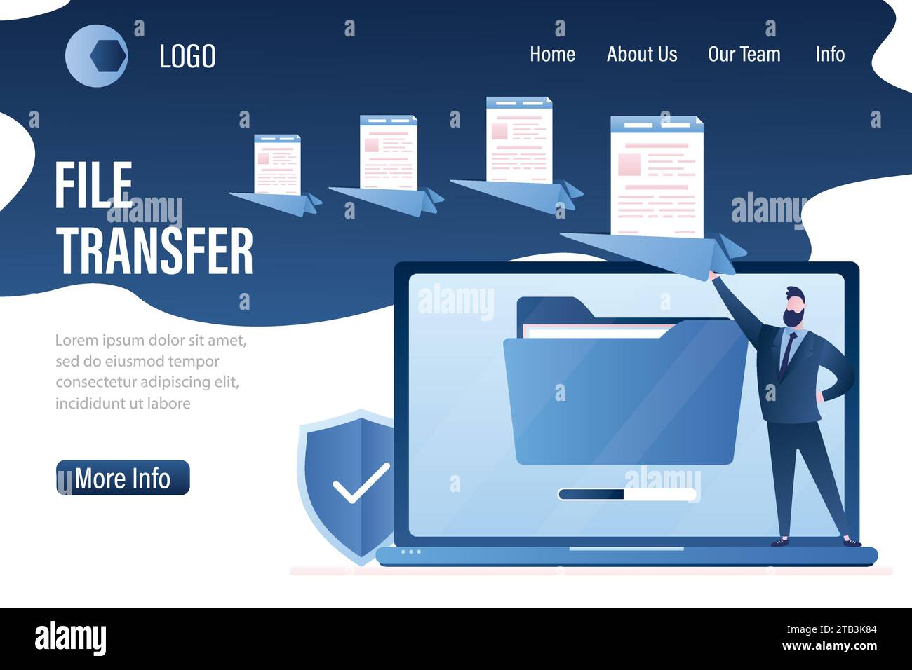 File transfer landing page template. Exchanging files. Handsome