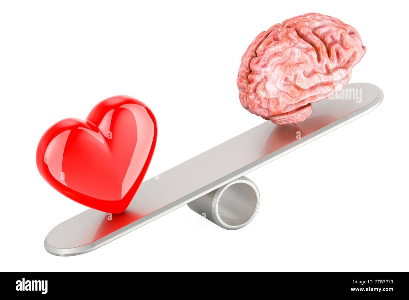 Seesaw with heart and brain. Balance concept, 3D rendering isolated on ...