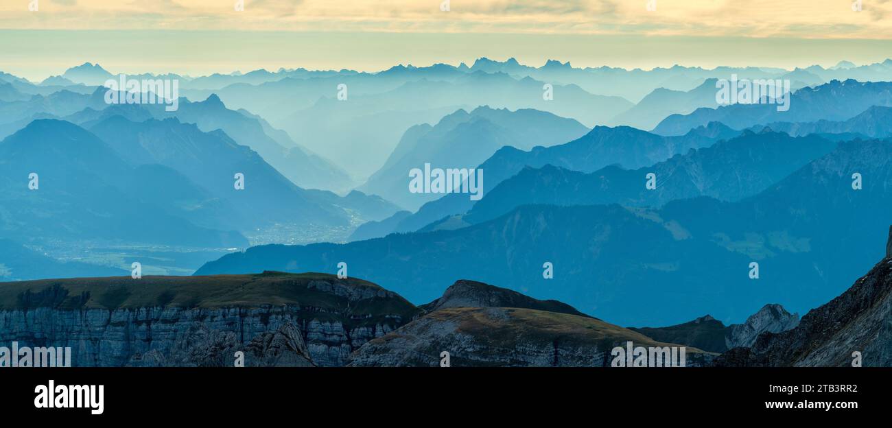 Switzerland, Appenzell, view from Mount Saentis to Glarus Stock Photo