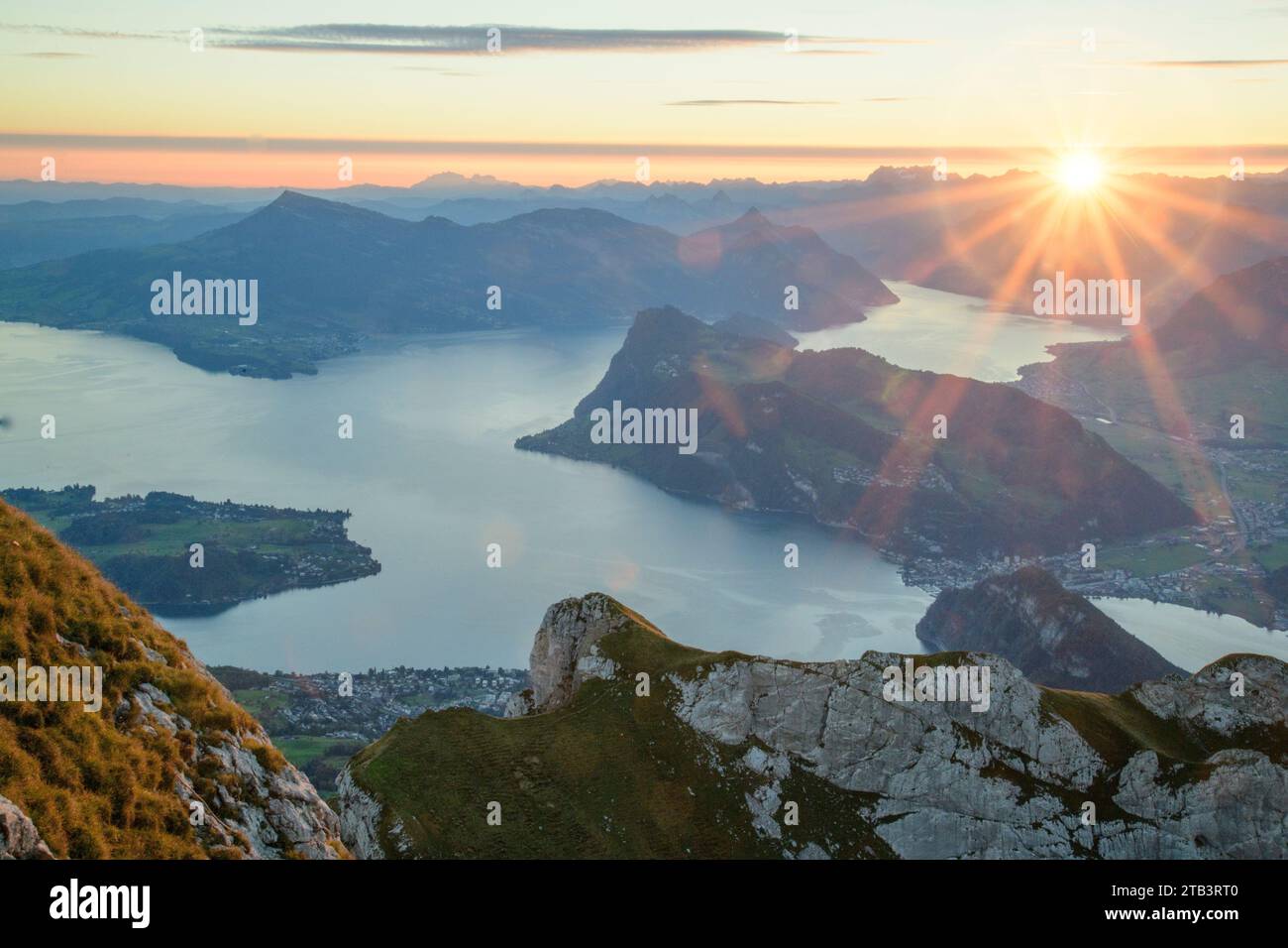 Switzerland, Lucerne, Pilatus, sunrise with lake Lucerne Stock Photo
