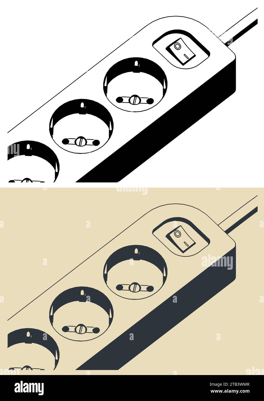 Stylized vector illustrations of power socket extension close up Stock Vector