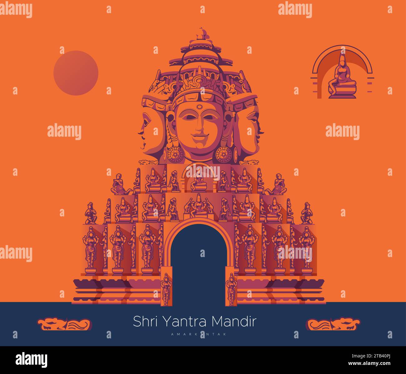 Amarkantak Shri Yantra Temple - Madhya Pradesh - Stock Illustration as EPS 10 File Stock Vector