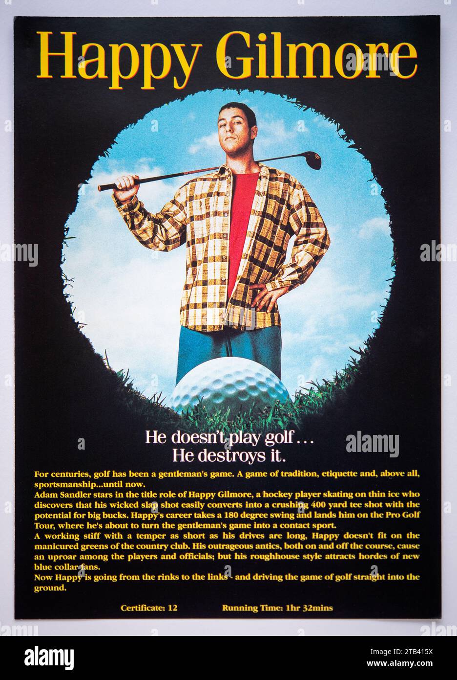 Publicity information for the movie Happy Gilmore, a comedy starring Adam Sandler, which was released in 1996 Stock Photo