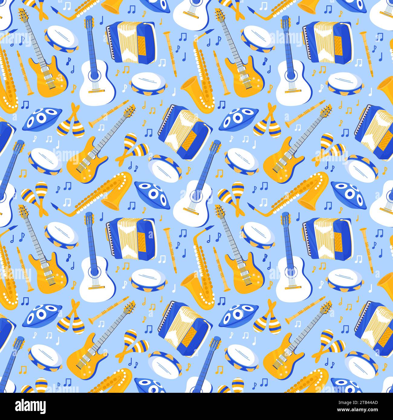 Blue Cartoon Instruments Cartoon musical instruments seamless pattern. Acoustic and electric ...