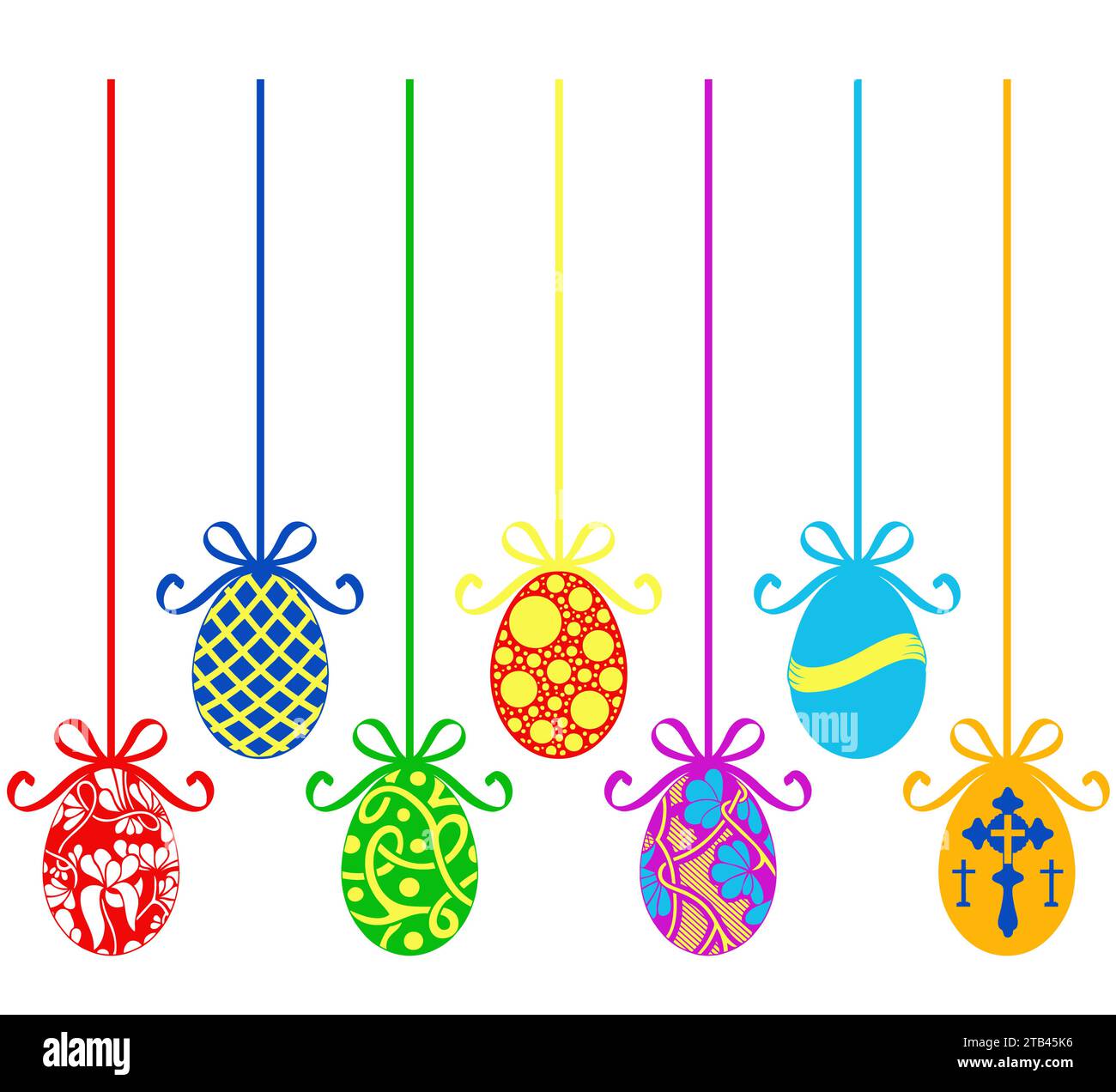 Collage of different hanging Easter egg decorations isolated on white Stock Vector
