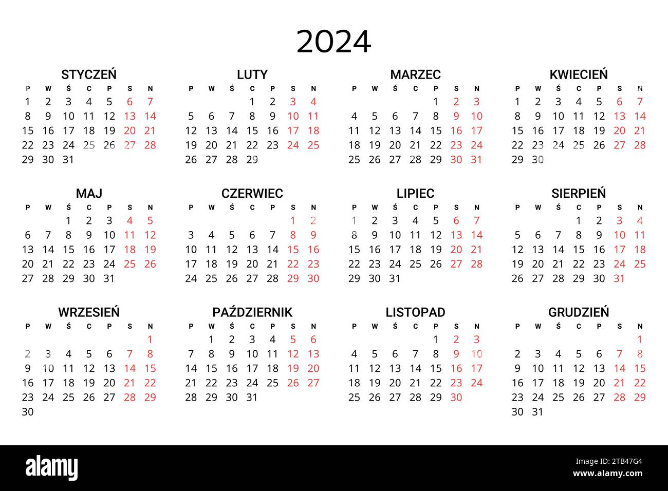 2024 polish calendar. Printable, editable vector illustration for ...
