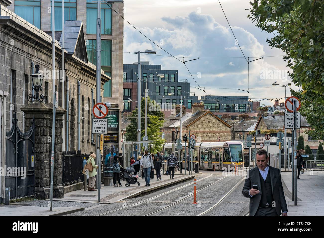 Tram arriving at Four Courts Luas Stop Dublin Ireland Stock Photo Alamy
