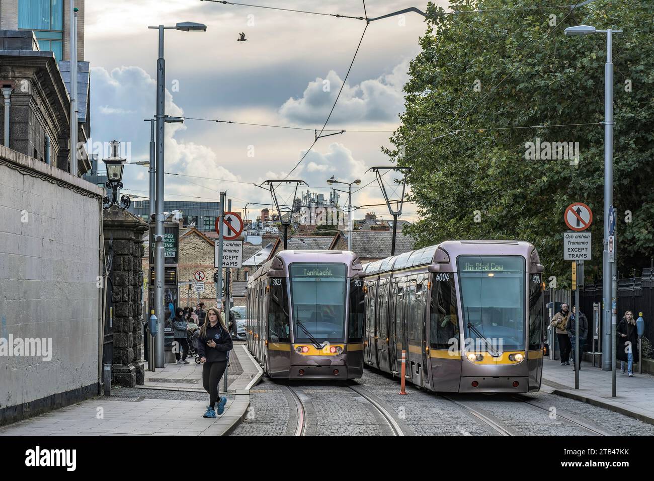 Tram arriving at Four Courts Luas Stop Dublin Ireland Stock Photo Alamy