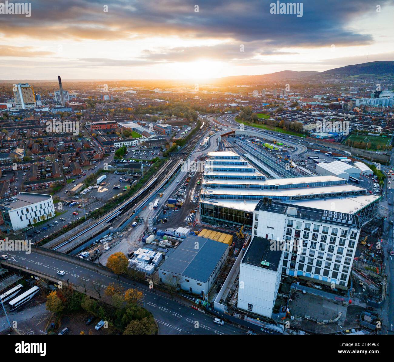 Aerial photograph of the new Translink transport hub in Belfast, Northern Ireland Stock Photo