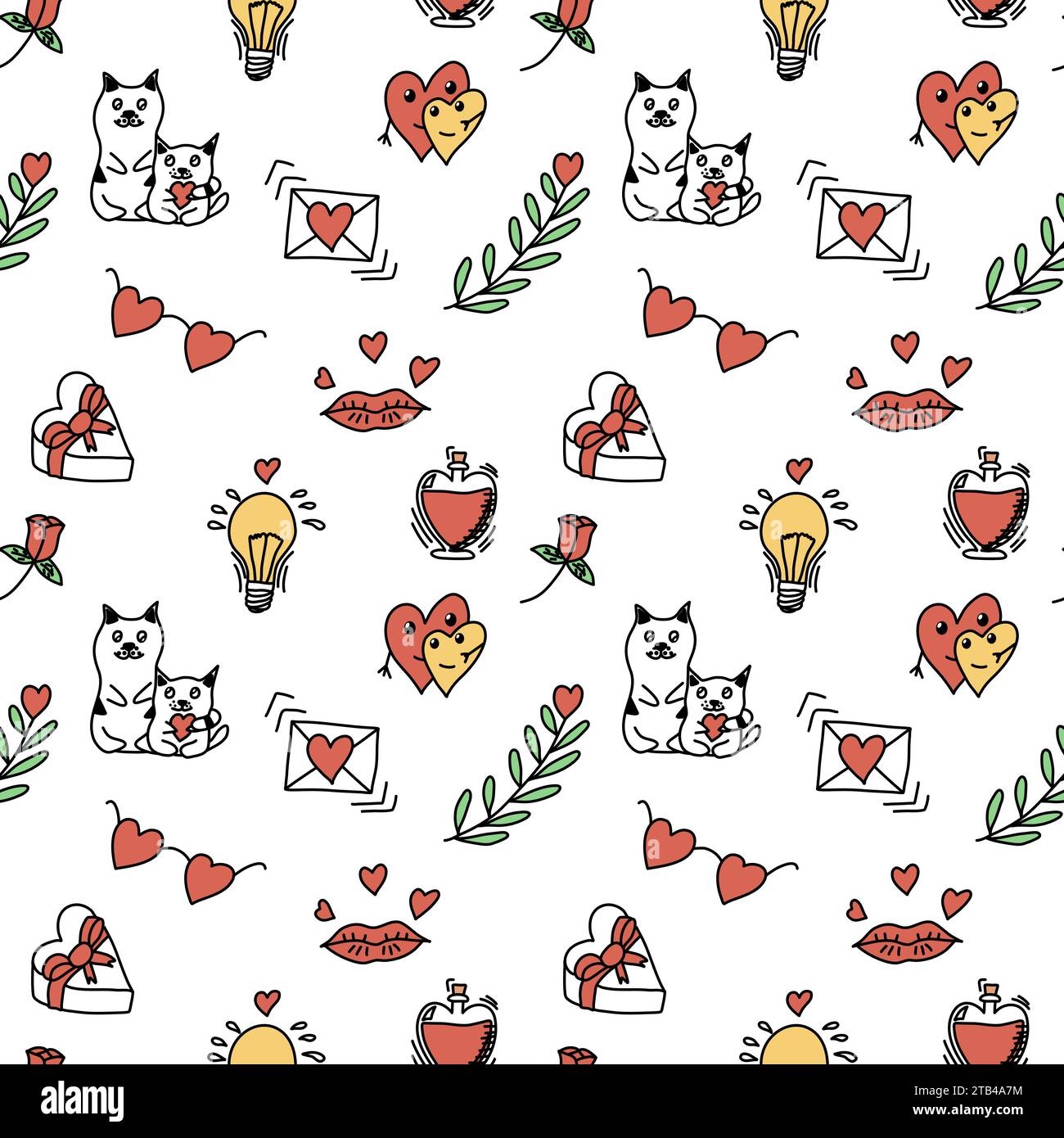 Vector illustration. Romantic doodle pattern for Valentines Day. Stock Vector