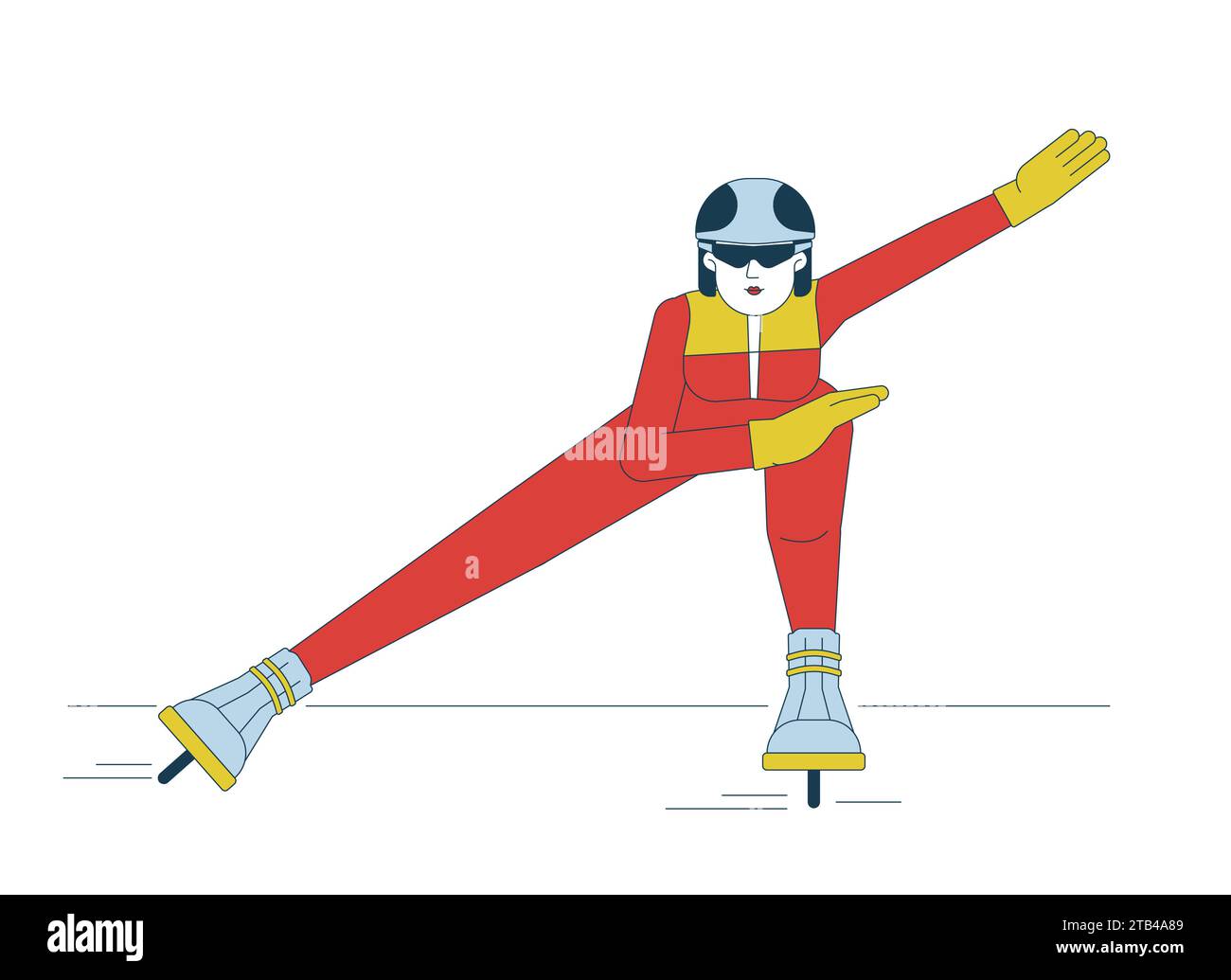 Ice speed skater woman line cartoon flat illustration Stock Vector