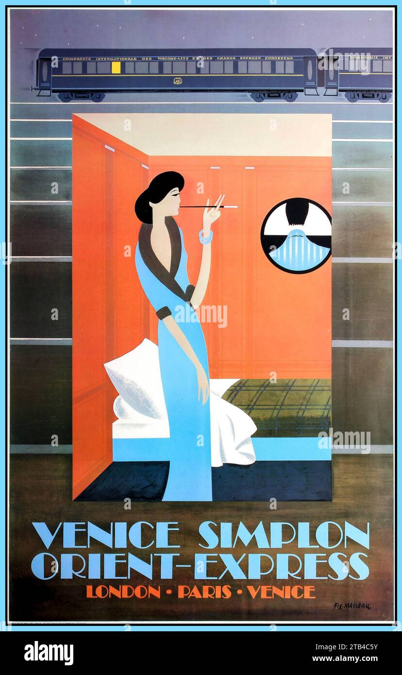 Venice Simplon Orient Express. ( London Paris Venice) vintage travel poster. Artist Fix Masseau Stock Photo