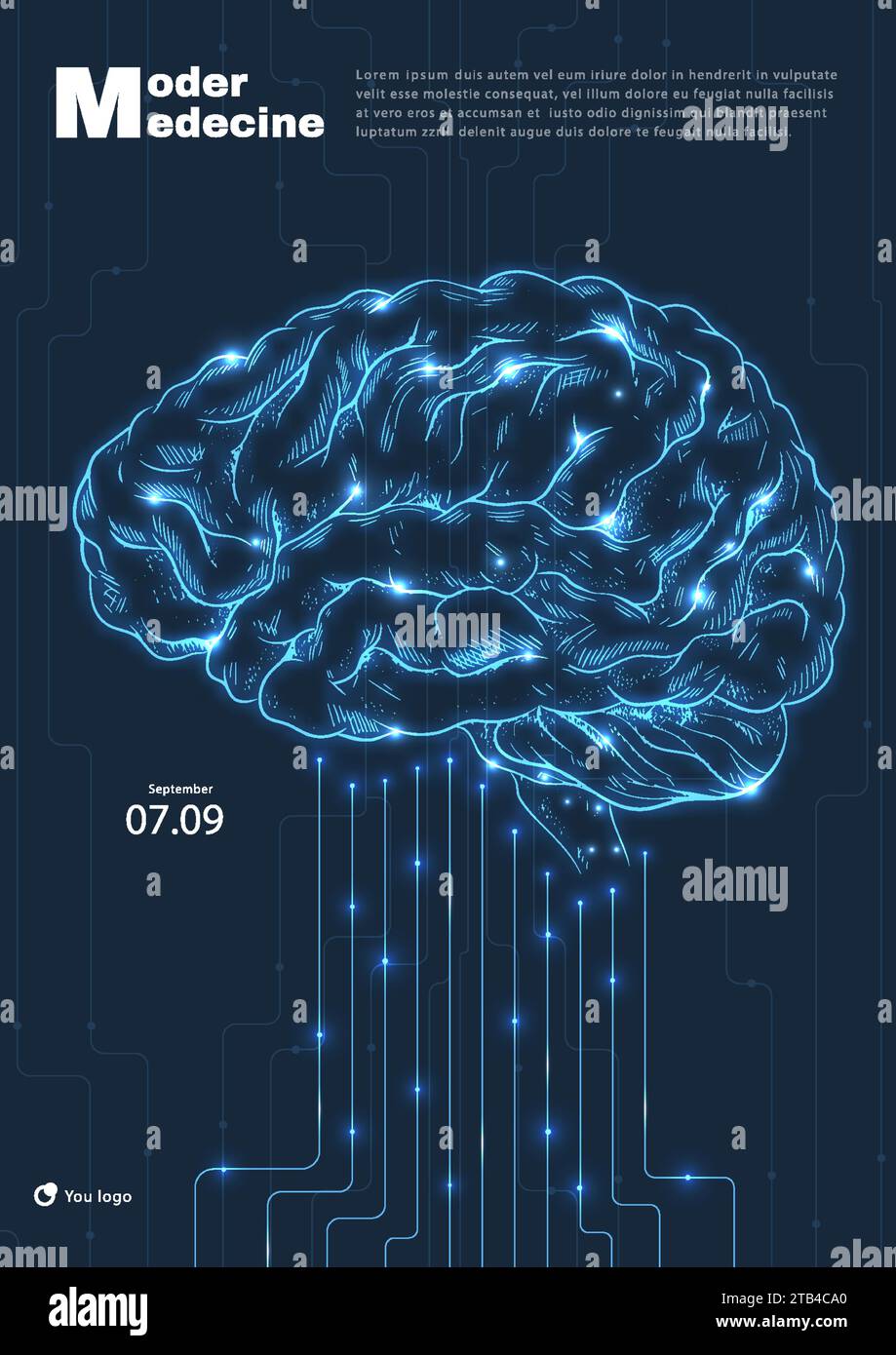 Technology medical banner with brains vector Stock Vector