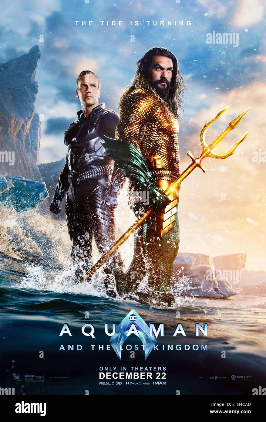 Aquaman and the Lost Kingdom (2023) directed by James Wan and starring Jason Momoa, Ben Affleck and Patrick Wilson. Aquaman balances his duties as king and as a member of the Justice League in this action packed sequel. US one sheet poster ***EDITORIAL USE ONLY***. Credit: BFA / Warner Bros Stock Photo