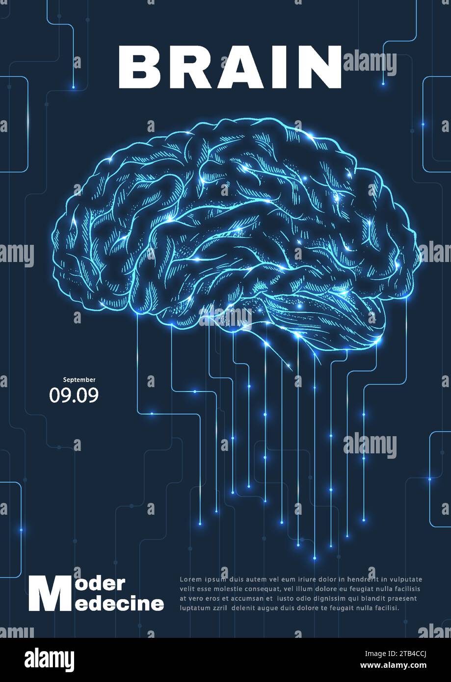 Technology medical banner with brains vector Stock Vector
