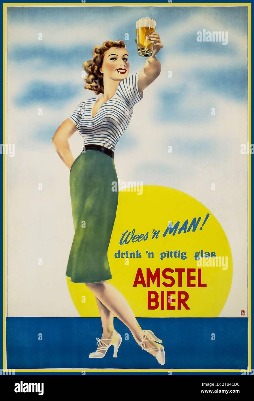 Vintage Beer Advertisement for Amstel Bier Holland 'Be a MAN ! drink a tasty glass of Amstel Beer' Holland Nederlands Stock Photo