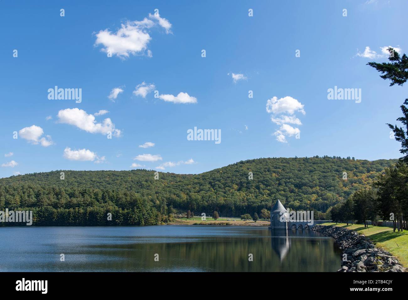 Saville Dam and Barkhamsted Reservoir in Barkhamsted, Connecticut, USA