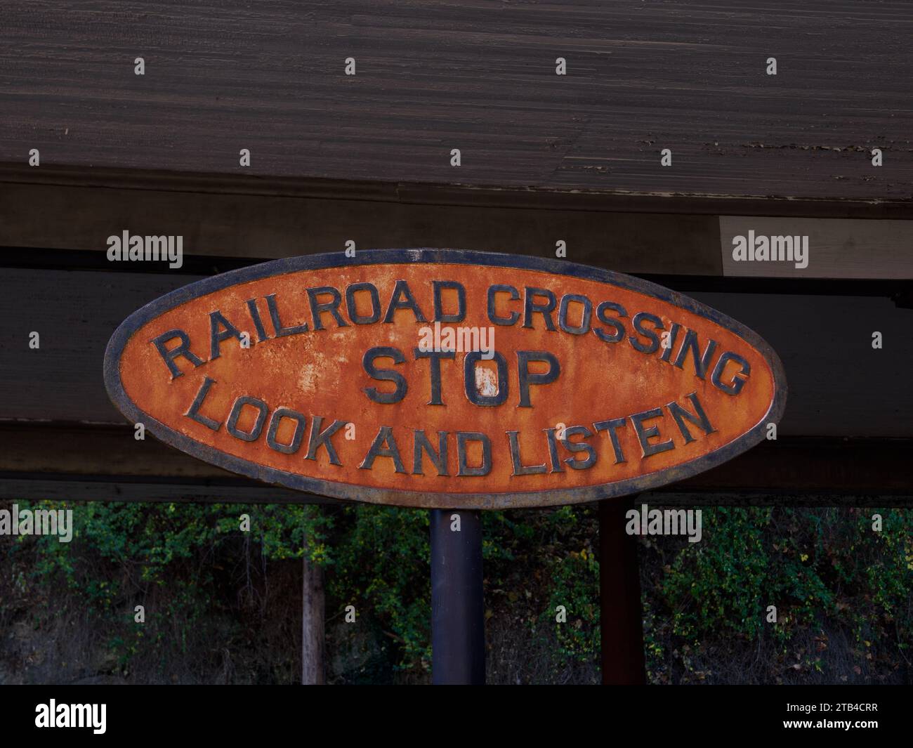 Stop, Look, Listen sign at Staunton train station, Staunton, VA, USA Stock Photo