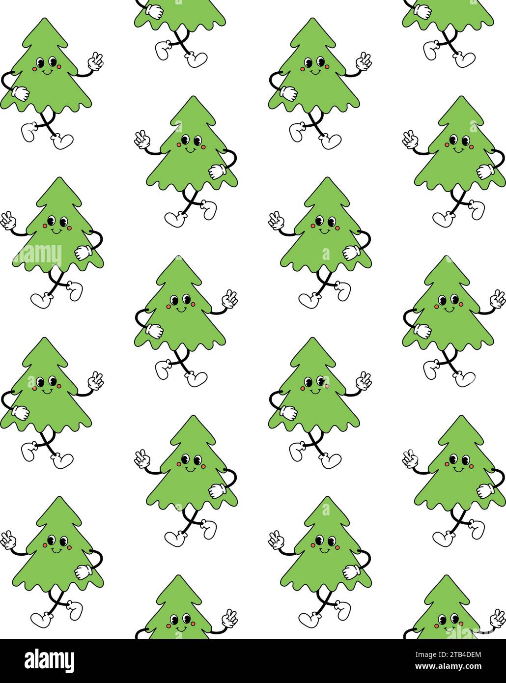 Vector seamless pattern of groovy retro cartoon Christmas tree isolated ...