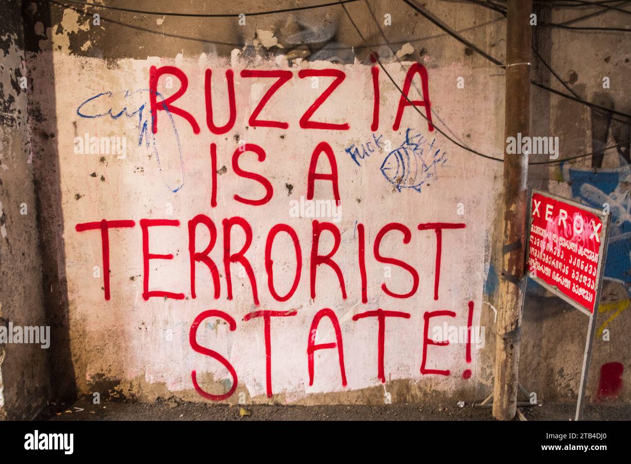 Anti-russian graffiti in the streets of Tbilisi in Georgia Stock Photo